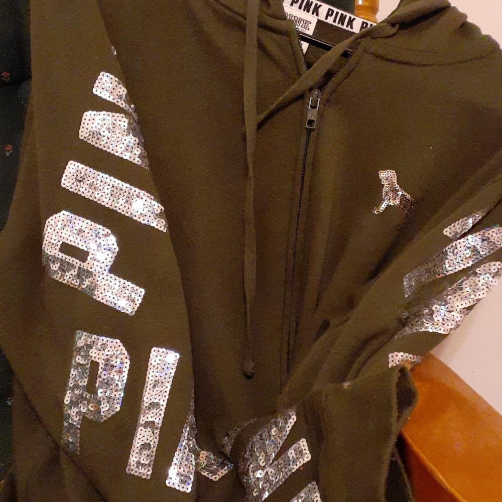 Green pink zip-up hoodie